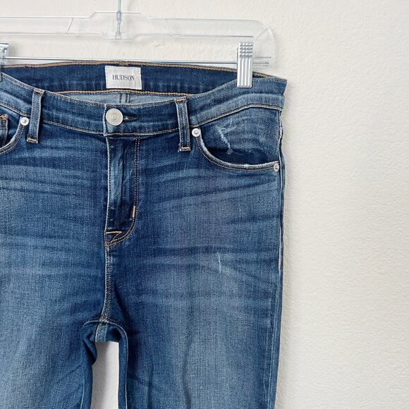 [Hudson] Nico Mid Rise Ankle Skinny Jeans Dark Wash Ripped Knee Distressed Sz 29 - Picture 7 of 11